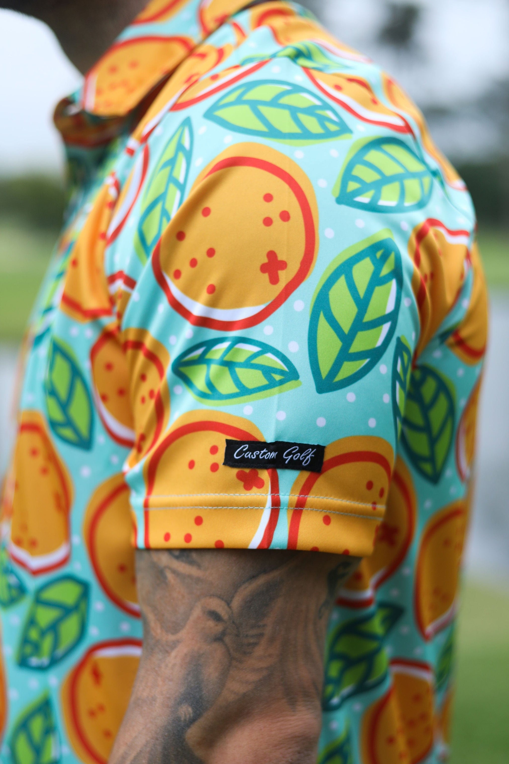 CA Funky Golf Shirt Turquoise Oranges Custom Apparel