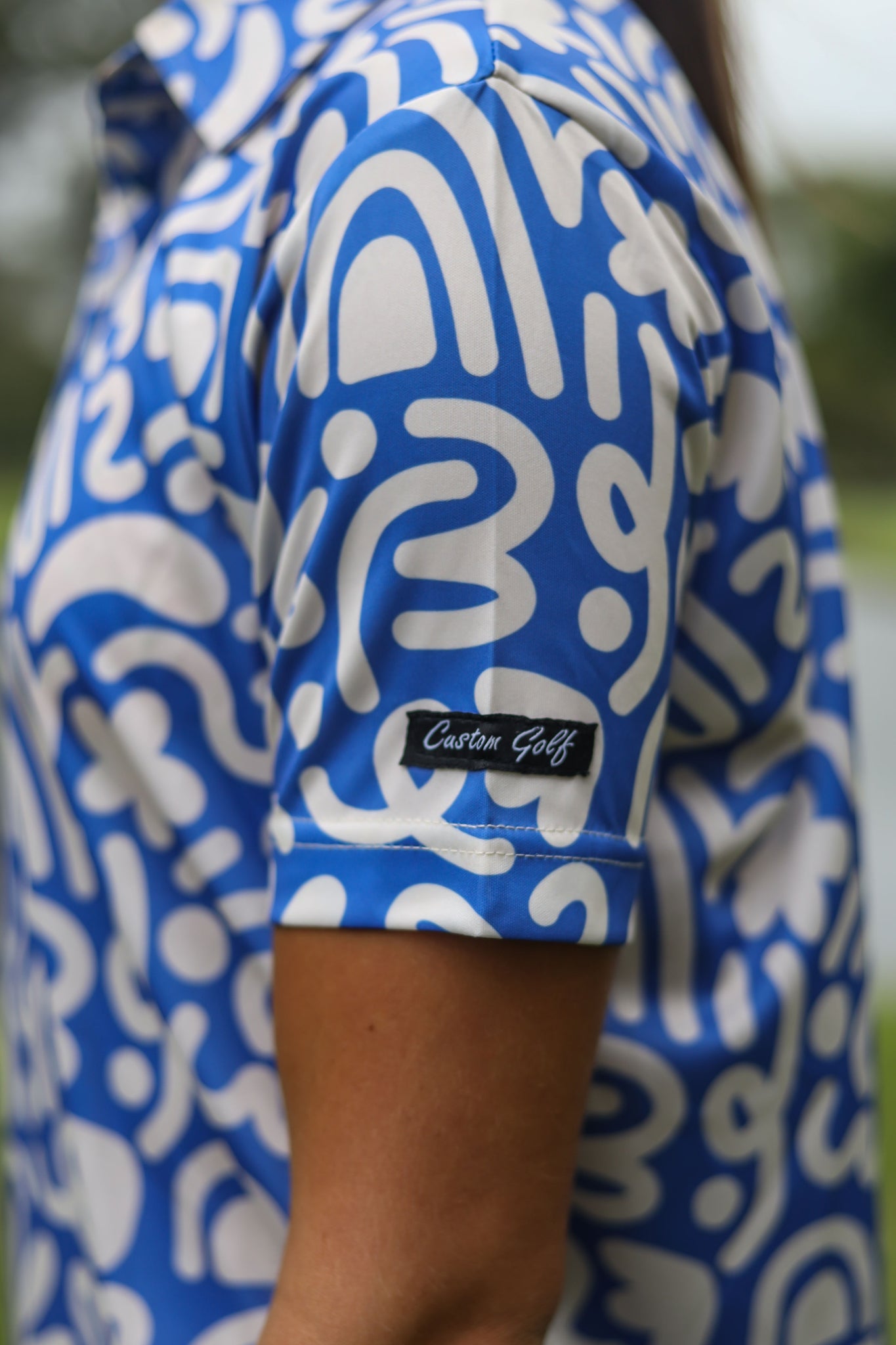 CA Ladies Funky Golf Shirt | Blue & Beige Squiggles