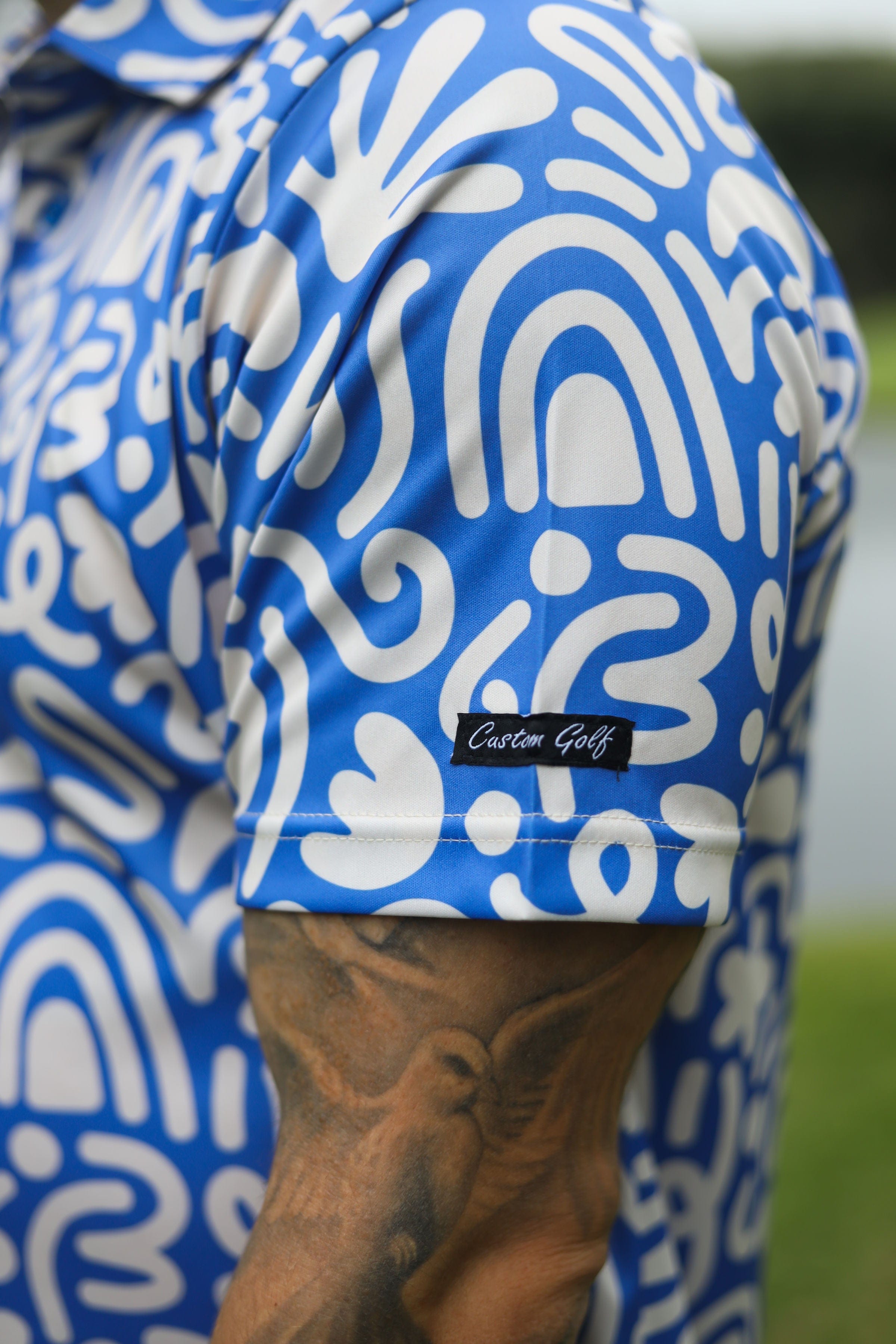 CA Funky Golf Shirt | Blue & Beige Squiggles