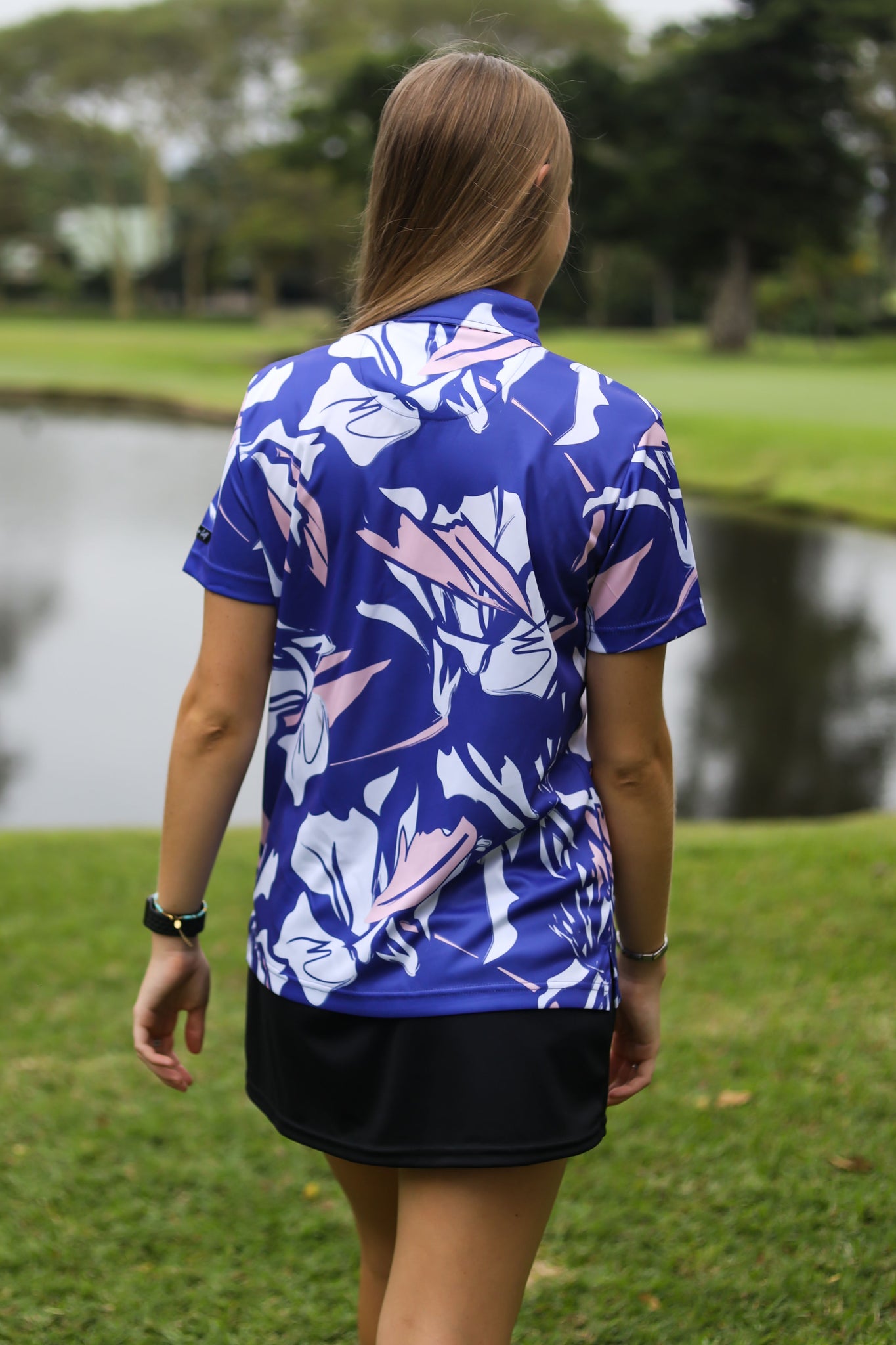 CA Ladies Funky Golf Shirt | Blue & Beige Floral