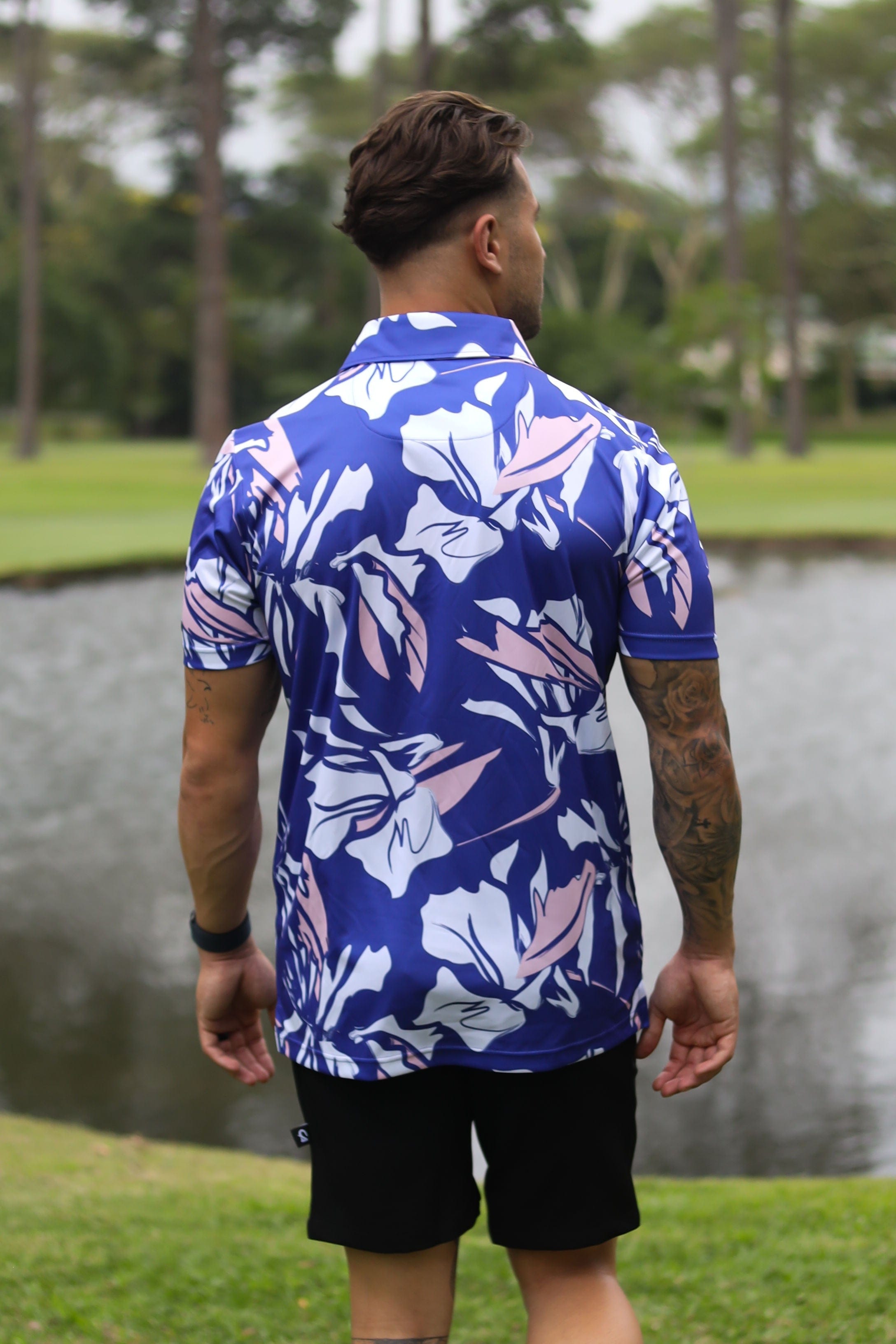 CA Funky Golf Shirt | Blue & Beige Floral