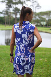 CA Funky Golf Dress | Blue & Beige Floral