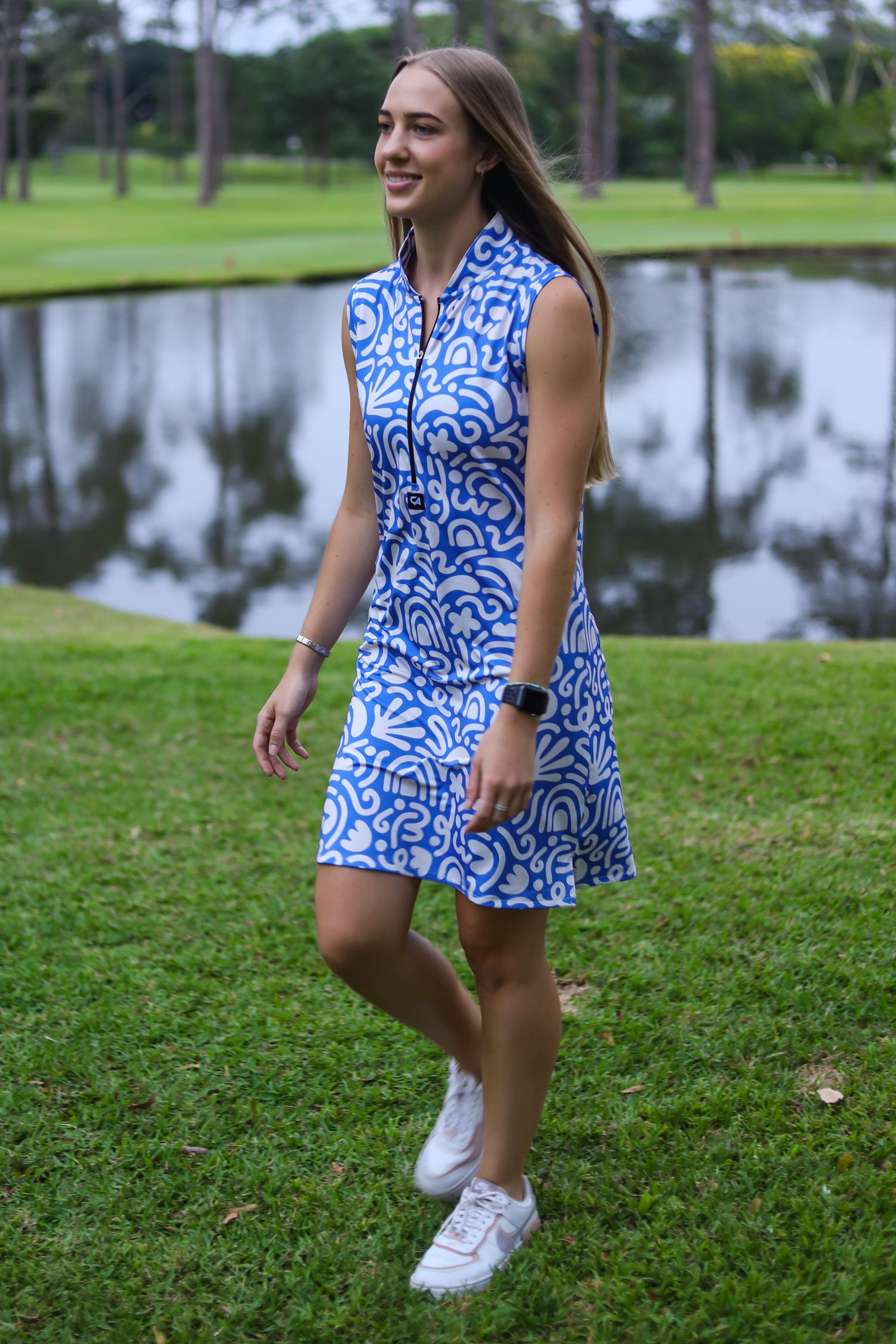 CA Funky Golf Dress | Blue & Beige Squiggles