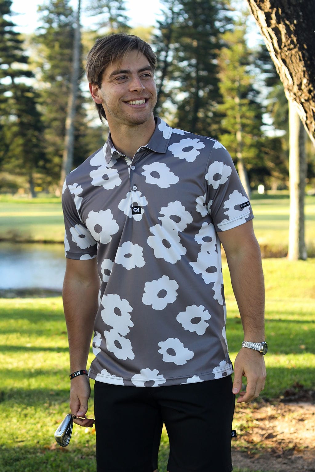 CA Funky Golf Shirt | Taupe Bloom