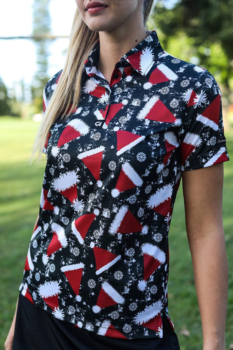 CA Ladies Funky Golf Shirt | Santa's Hat