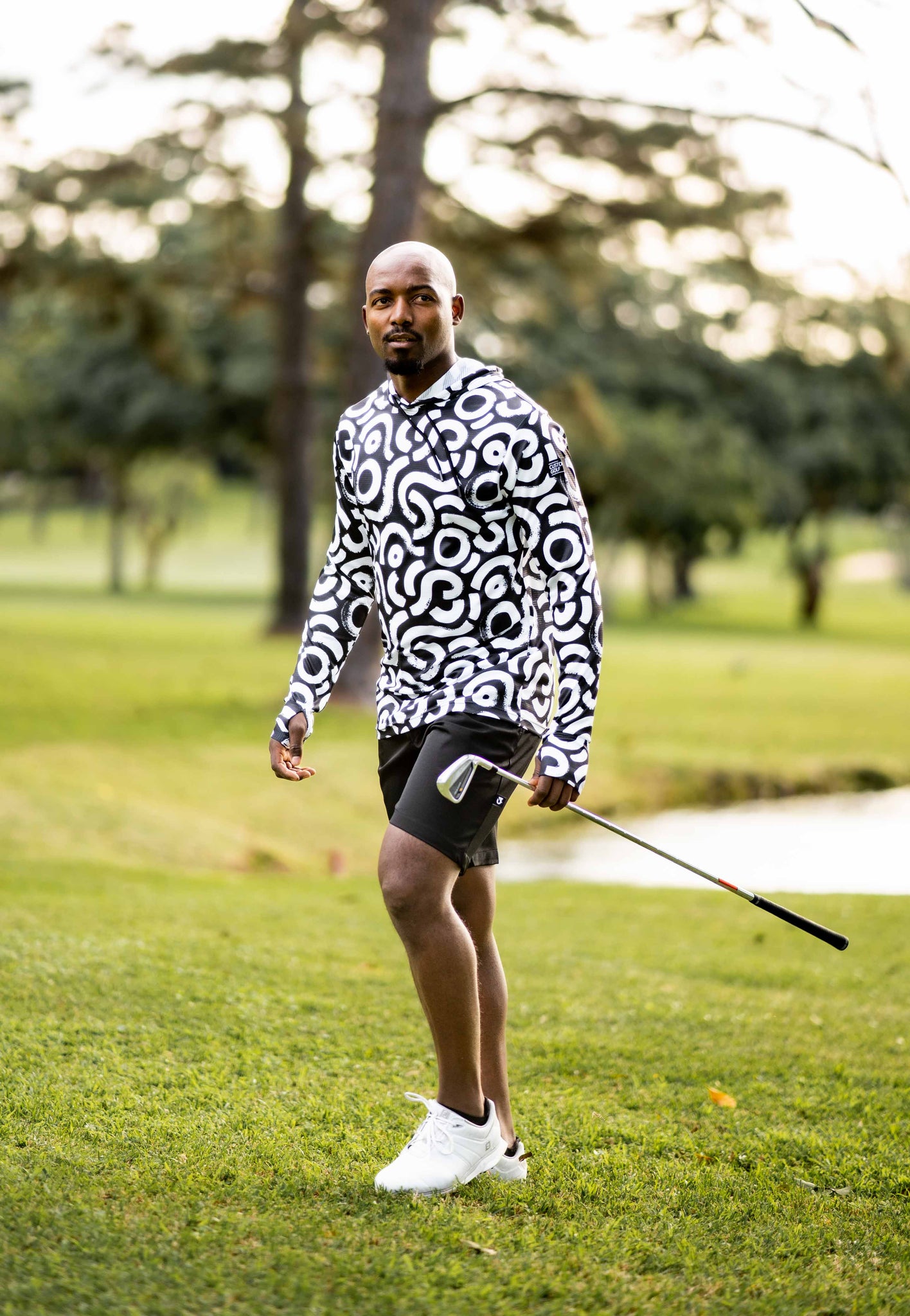 CA Light-Weight Golf Pullover Hoodie  | Black & White Squiggles