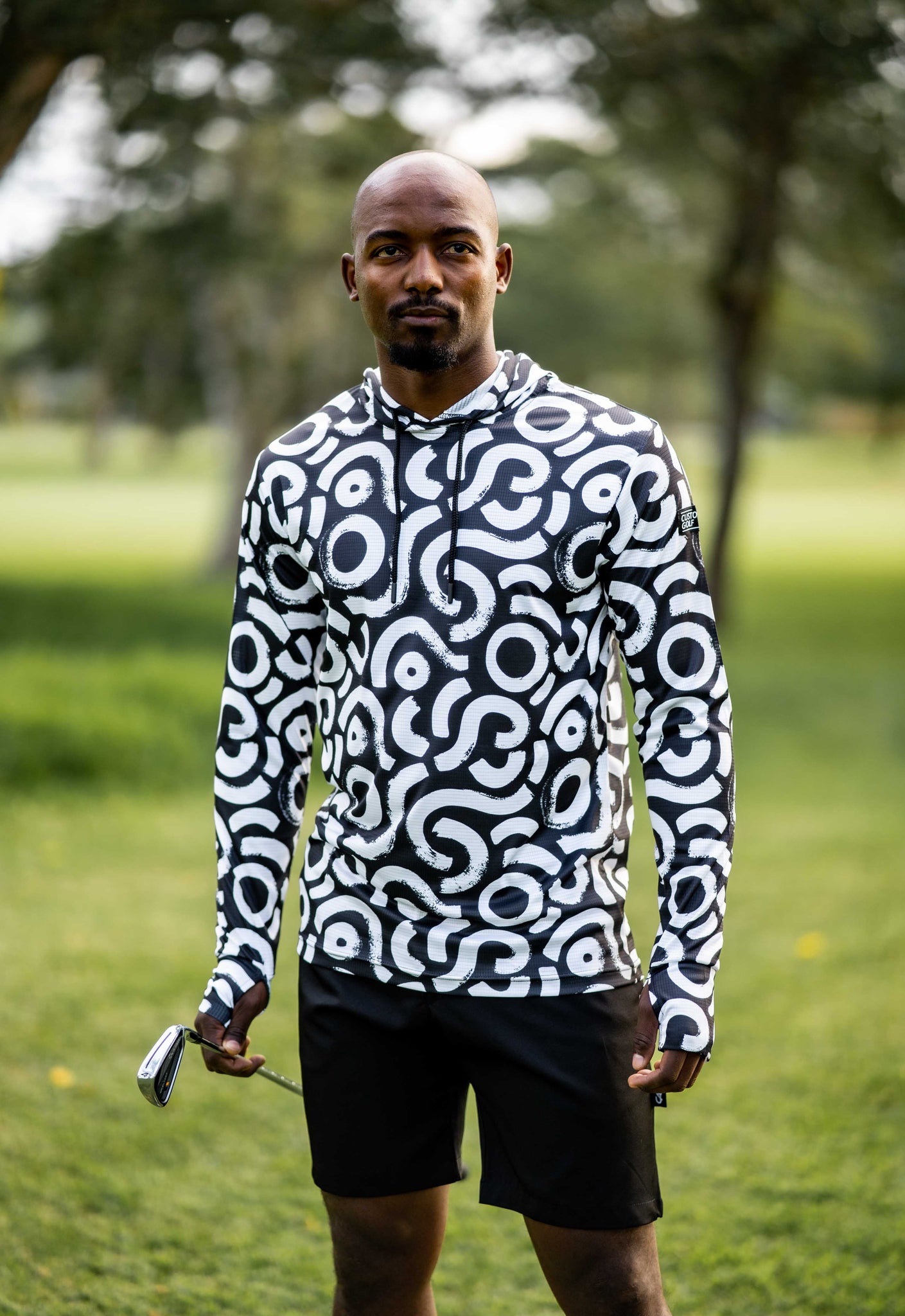 CA Light-Weight Golf Pullover Hoodie  | Black & White Squiggles