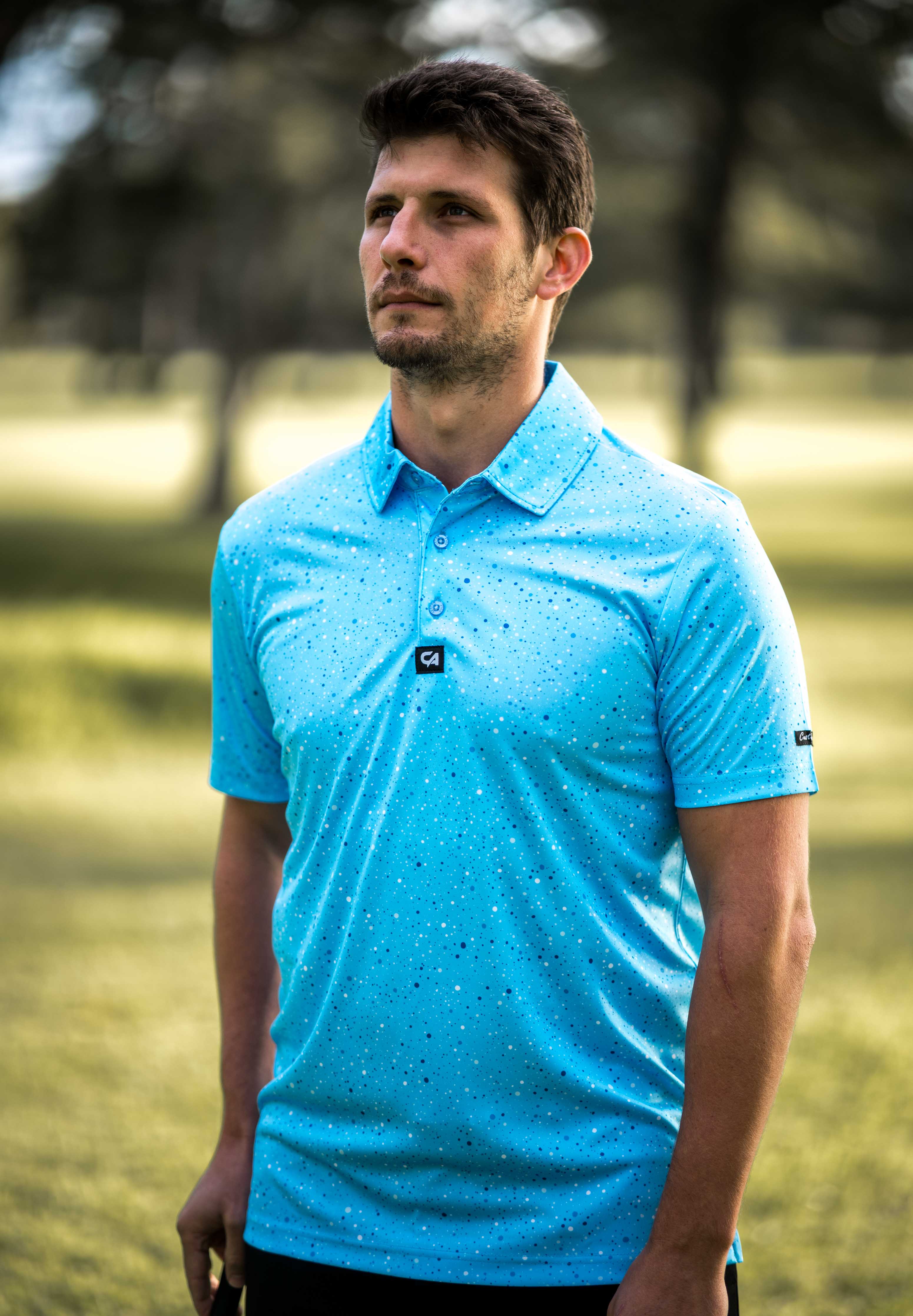 CA Funky Golf Shirt | Blue Paint Splatter
