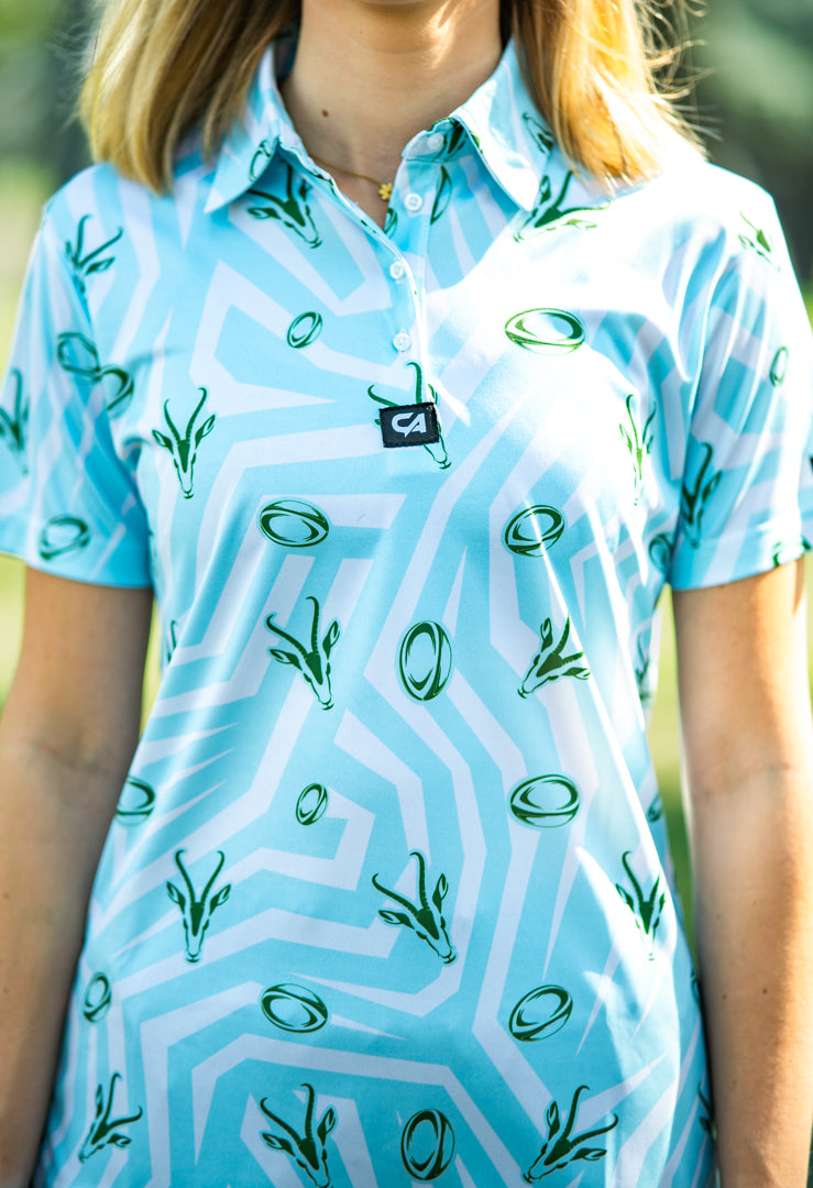 CA Ladies Funky Golf Shirt | Supporters Turquoise/White