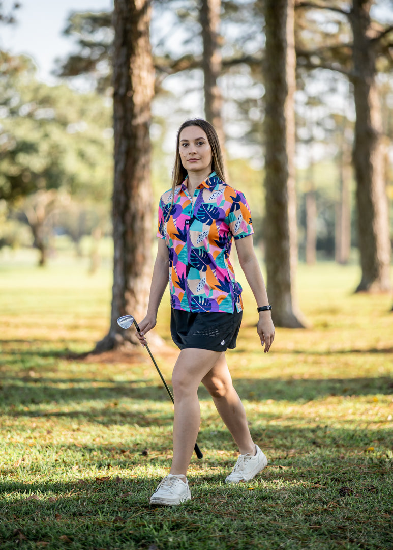CA Ladies Funky Golf Shirt | Tropical Geometric