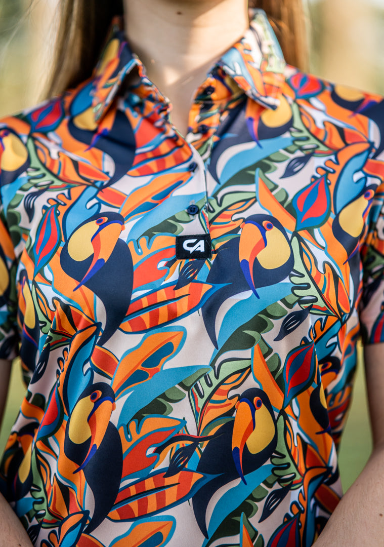 CA Ladies Funky Golf Shirt | Sunset Toucans