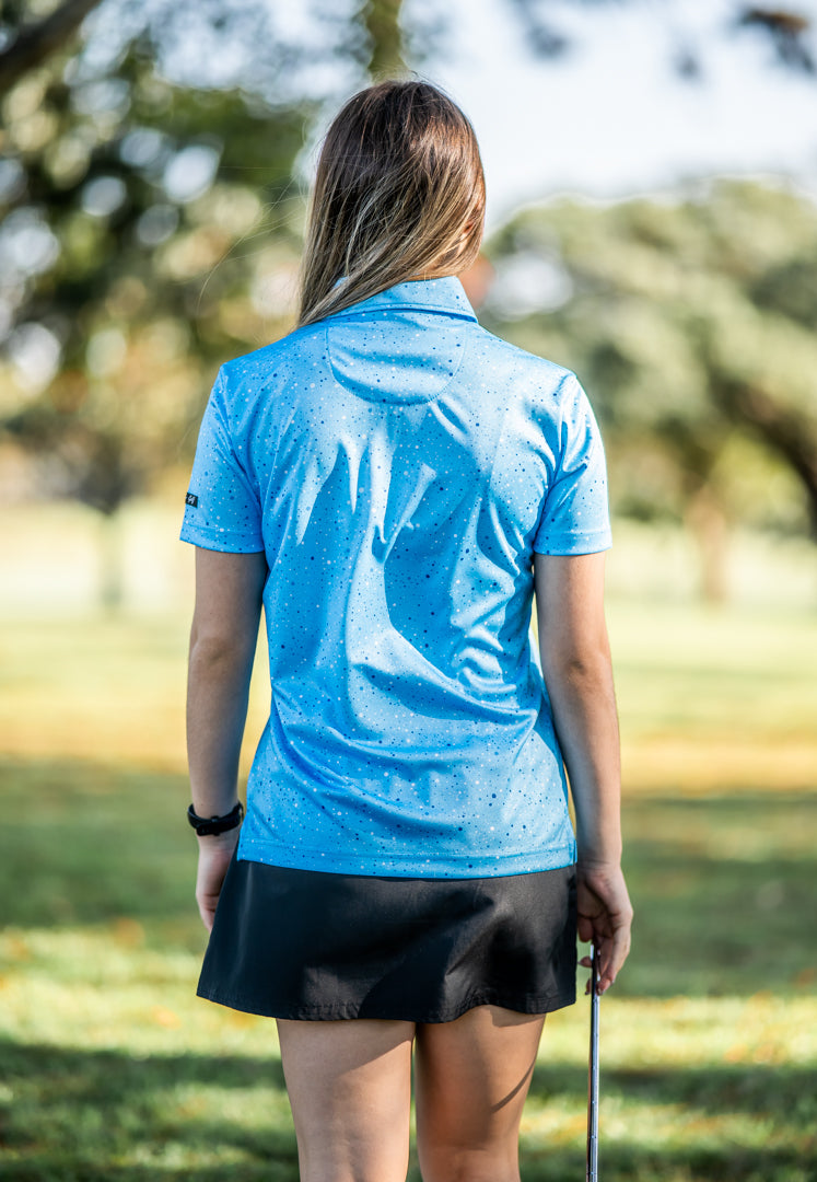 CA Ladies Funky Golf Shirt | Blue Paint Splatter