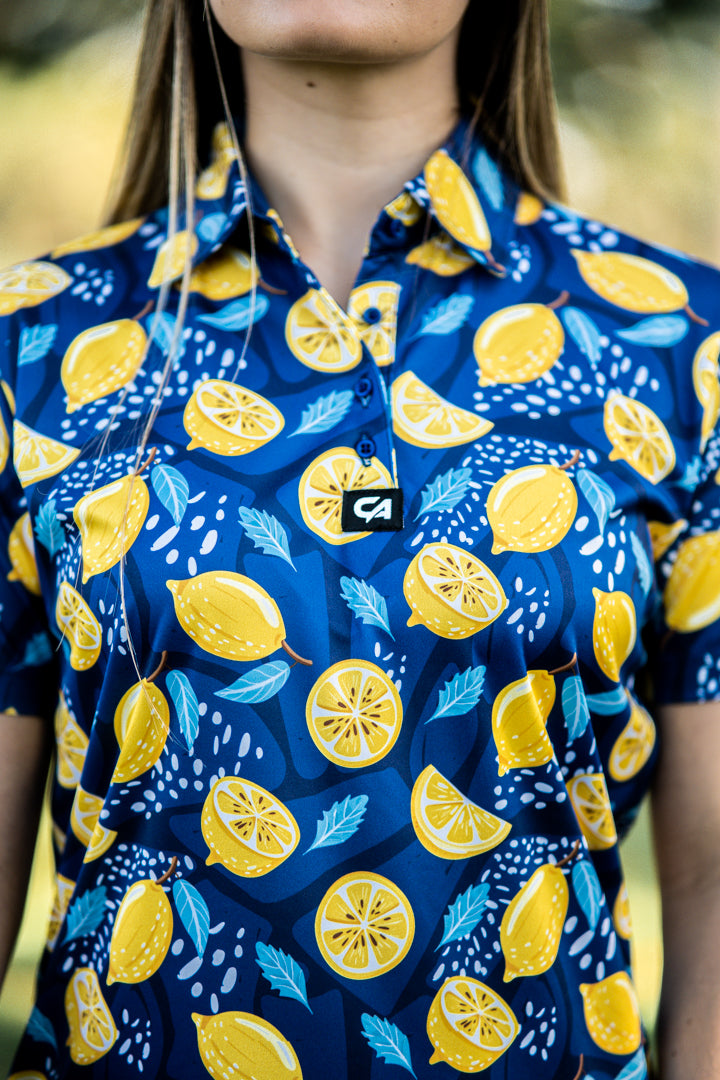CA Ladies Funky Golf Shirt | Navy Lemon Zest