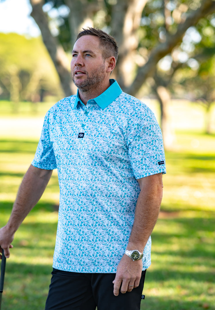 CA Premium Golf Shirt | Aqua Blossoms