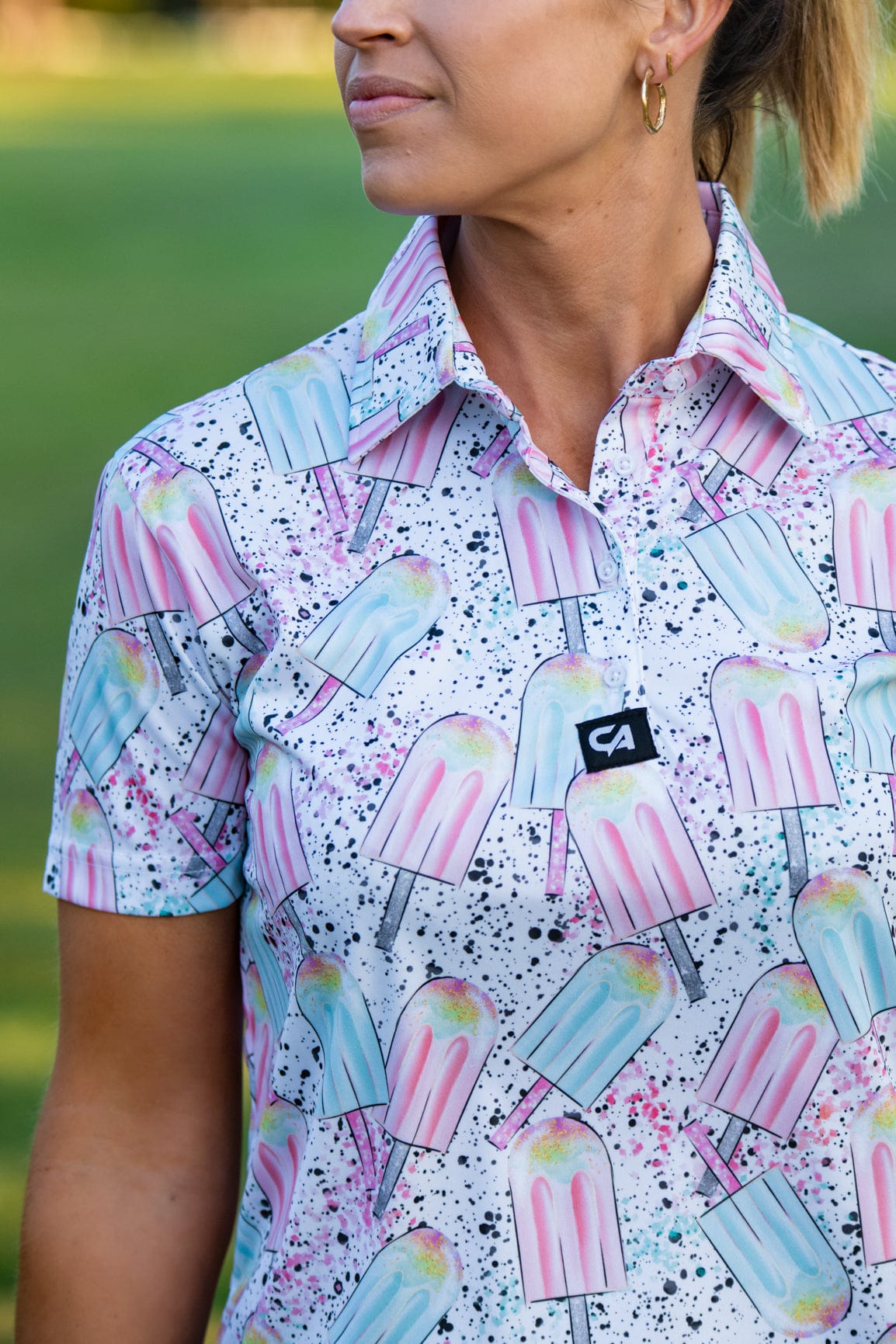 CA Ladies Funky Golf Shirt | Splattered Ice-Creams