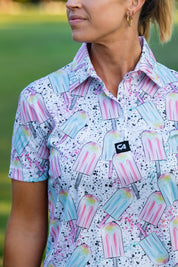 CA Ladies Funky Golf Shirt | Splattered Ice-Creams