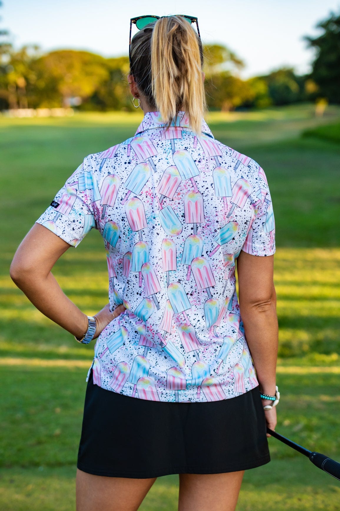CA Ladies Funky Golf Shirt | Splattered Ice-Creams