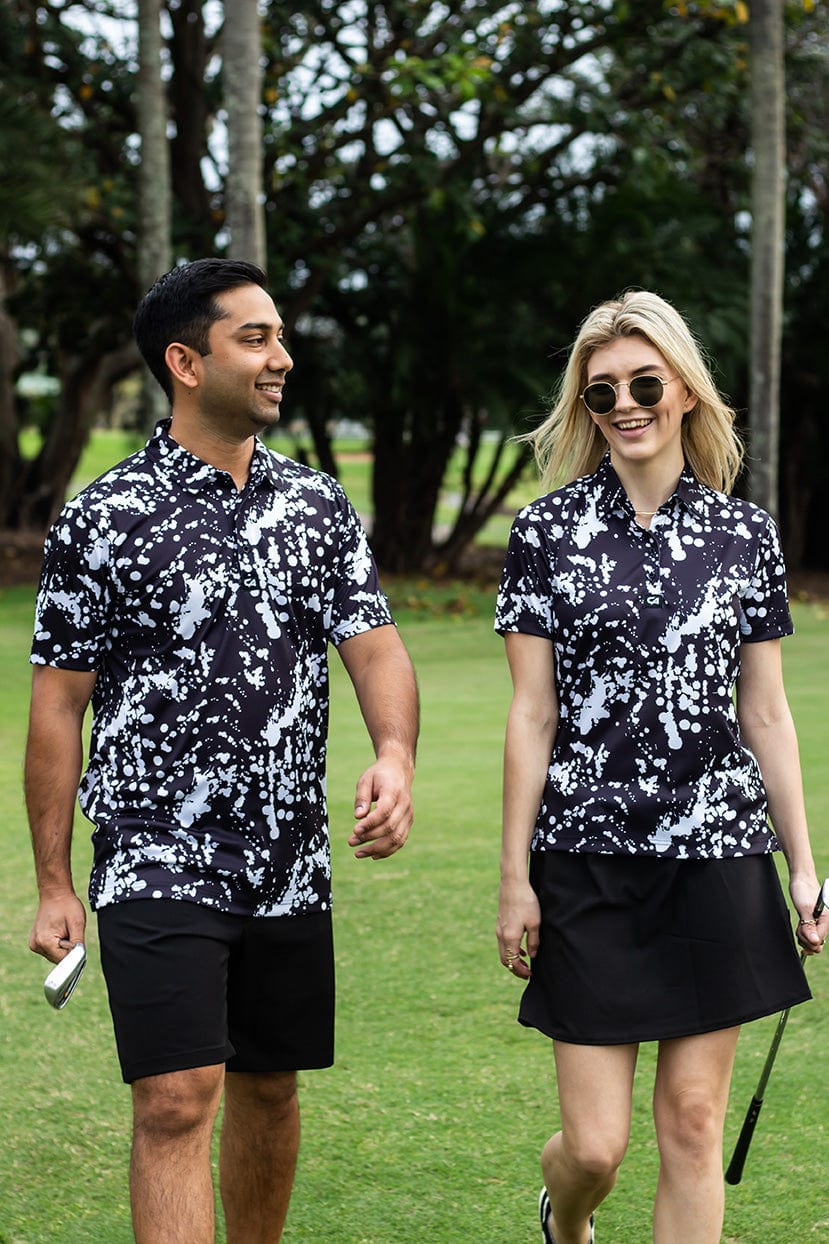 CA Funky Golf Shirt | Black & White Paint Splatter
