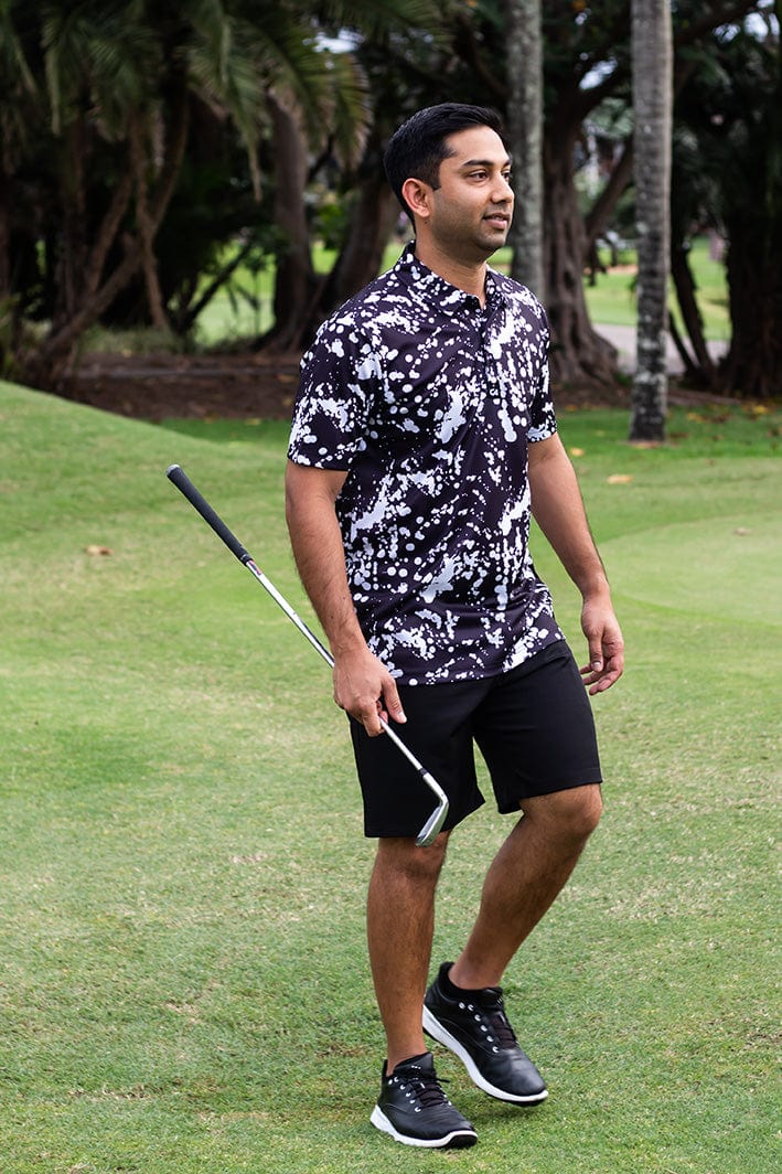 CA Funky Golf Shirt | Black & White Paint Splatter