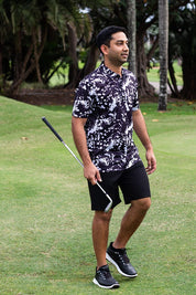 CA Funky Golf Shirt | Black & White Paint Splatter