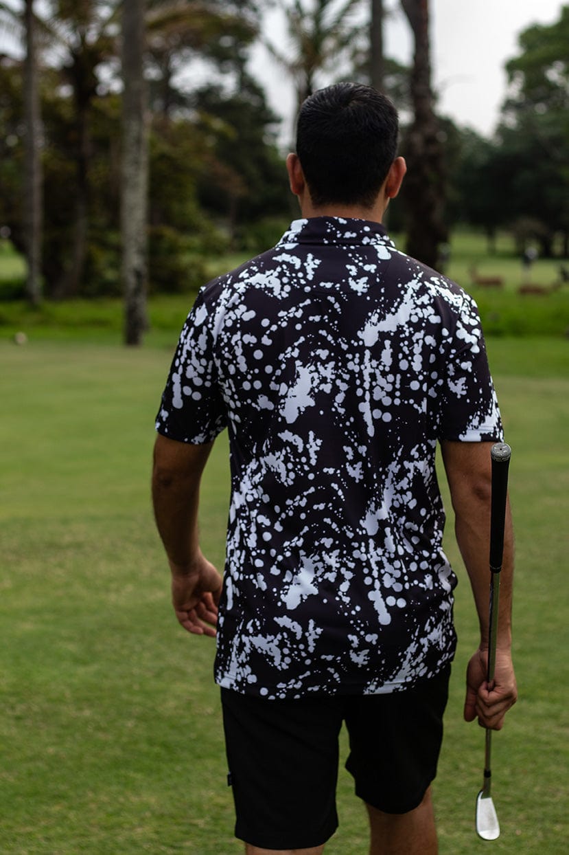 CA Funky Golf Shirt | Black & White Paint Splatter