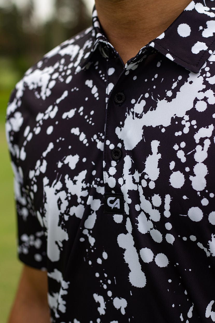CA Funky Golf Shirt | Black & White Paint Splatter