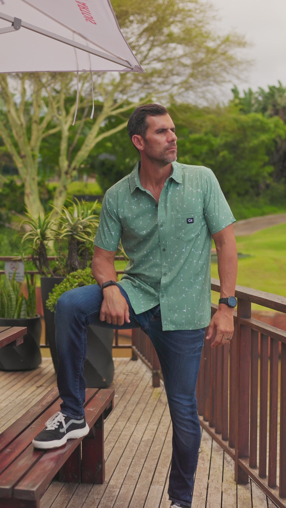 CA Mens Button-Up | Olive Aces