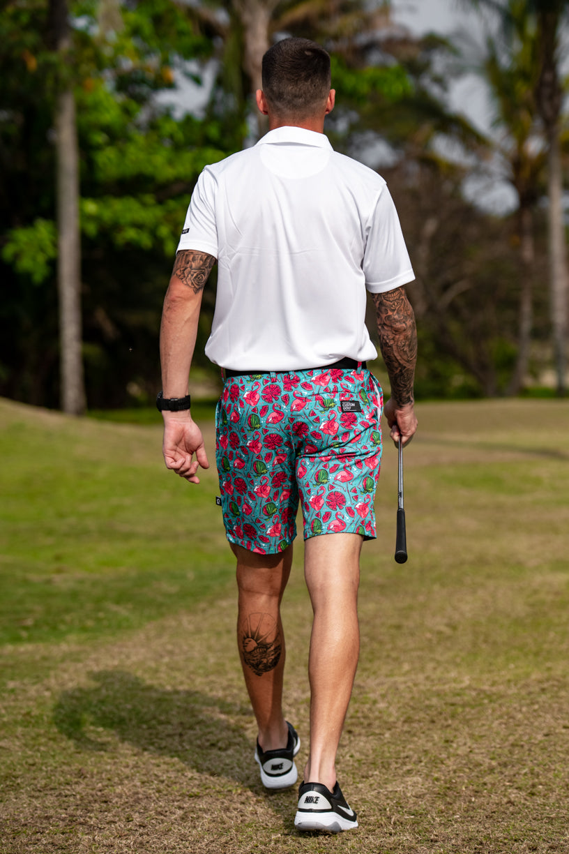 CA Funky Golf Shorts | Tropical Flamingo