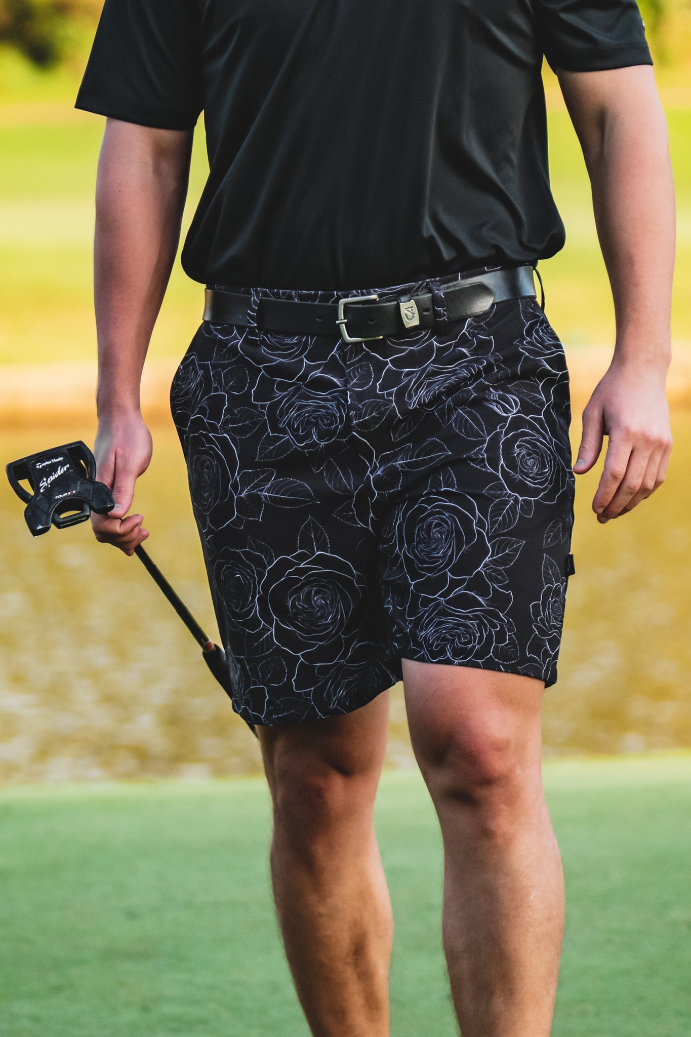 CA Funky Golf Shorts | Black/White Roses
