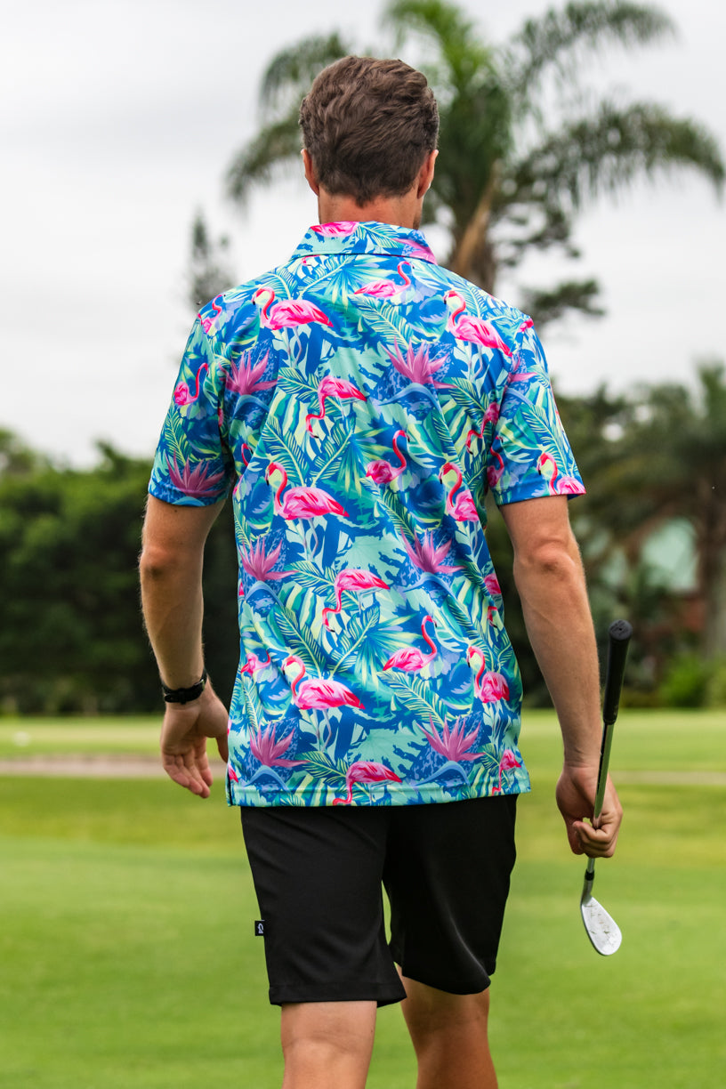 CA Funky Golf Shirt | Pastel Dazzle Flamingos