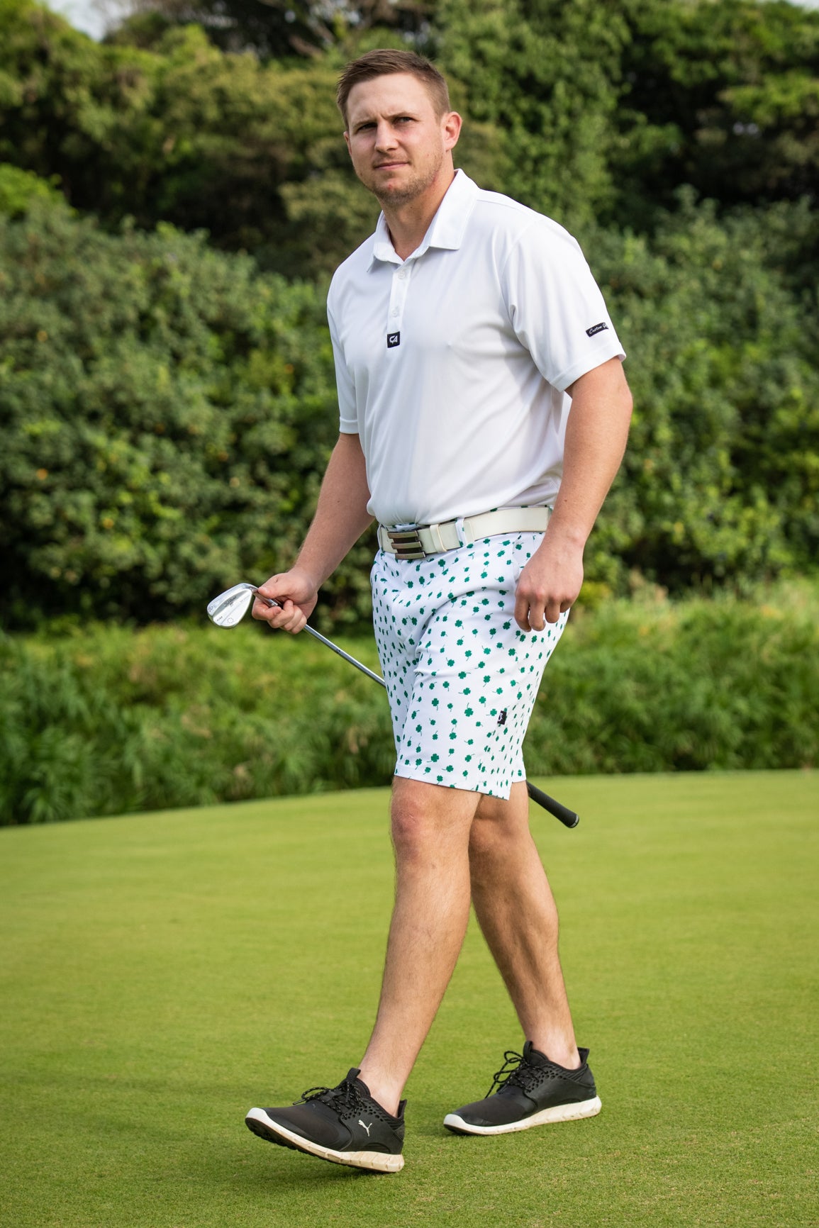 CA Funky Golf Shorts | White/Green Irish