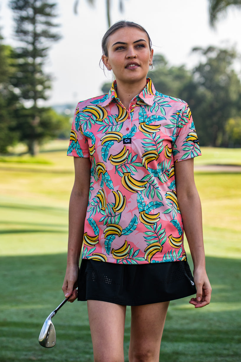 CA Ladies Funky Golf Shirt | Coral Bananas – Custom Apparel