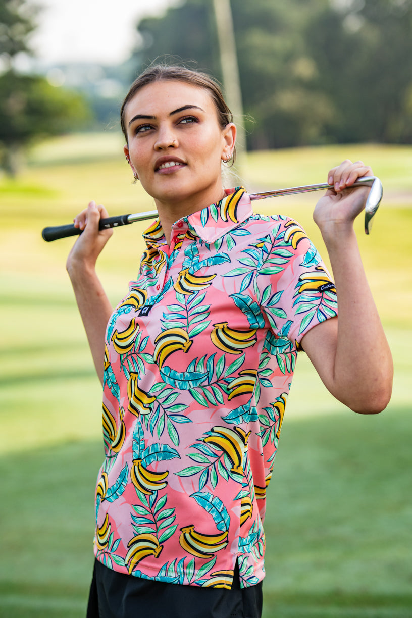 CA Ladies Funky Golf Shirt | Coral Bananas
