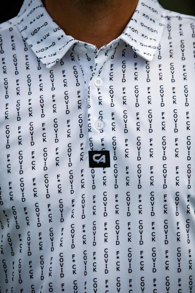 CA Funky Golf Shirt | White/Black F*ck Covid