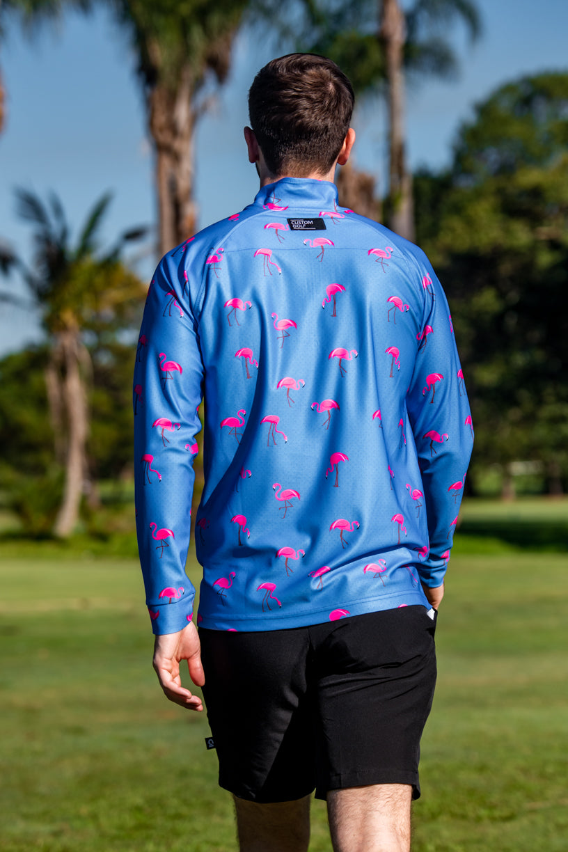 CA Funky Golf Jersey | Blue-Dotted Flamingos