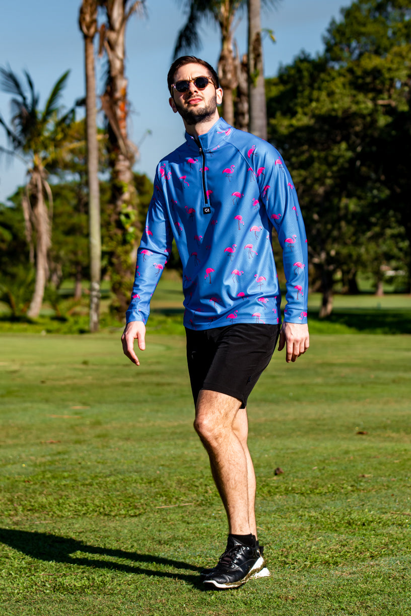 CA Funky Golf Jersey | Blue-Dotted Flamingos