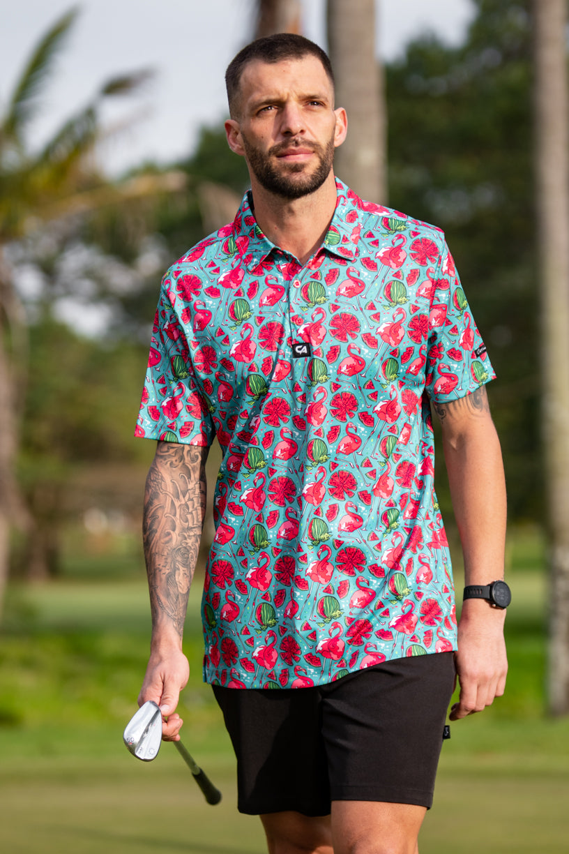 CA Funky Golf Shirt | Tropical Flamingo