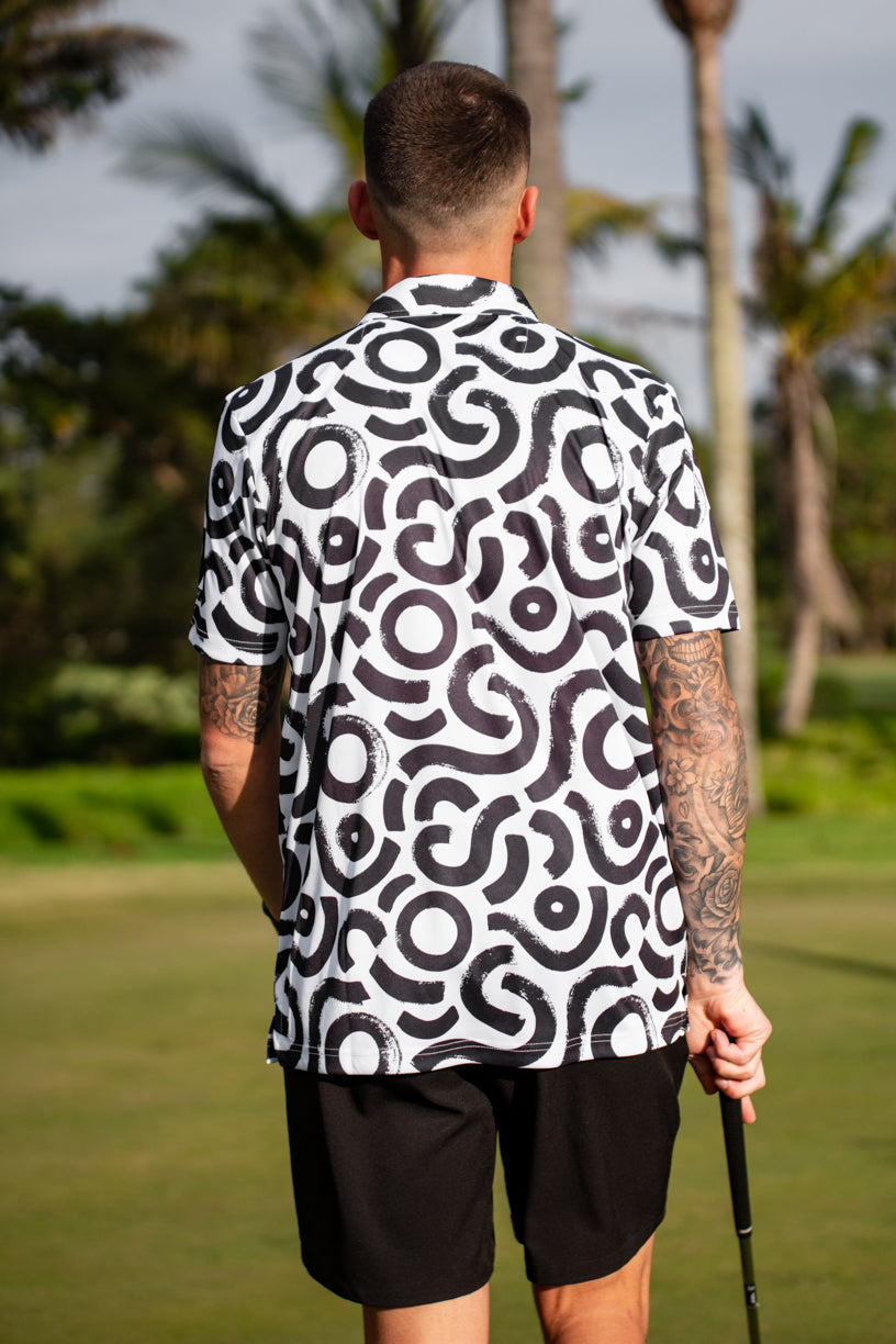 CA Funky Golf Shirt | Black & White Squiggles