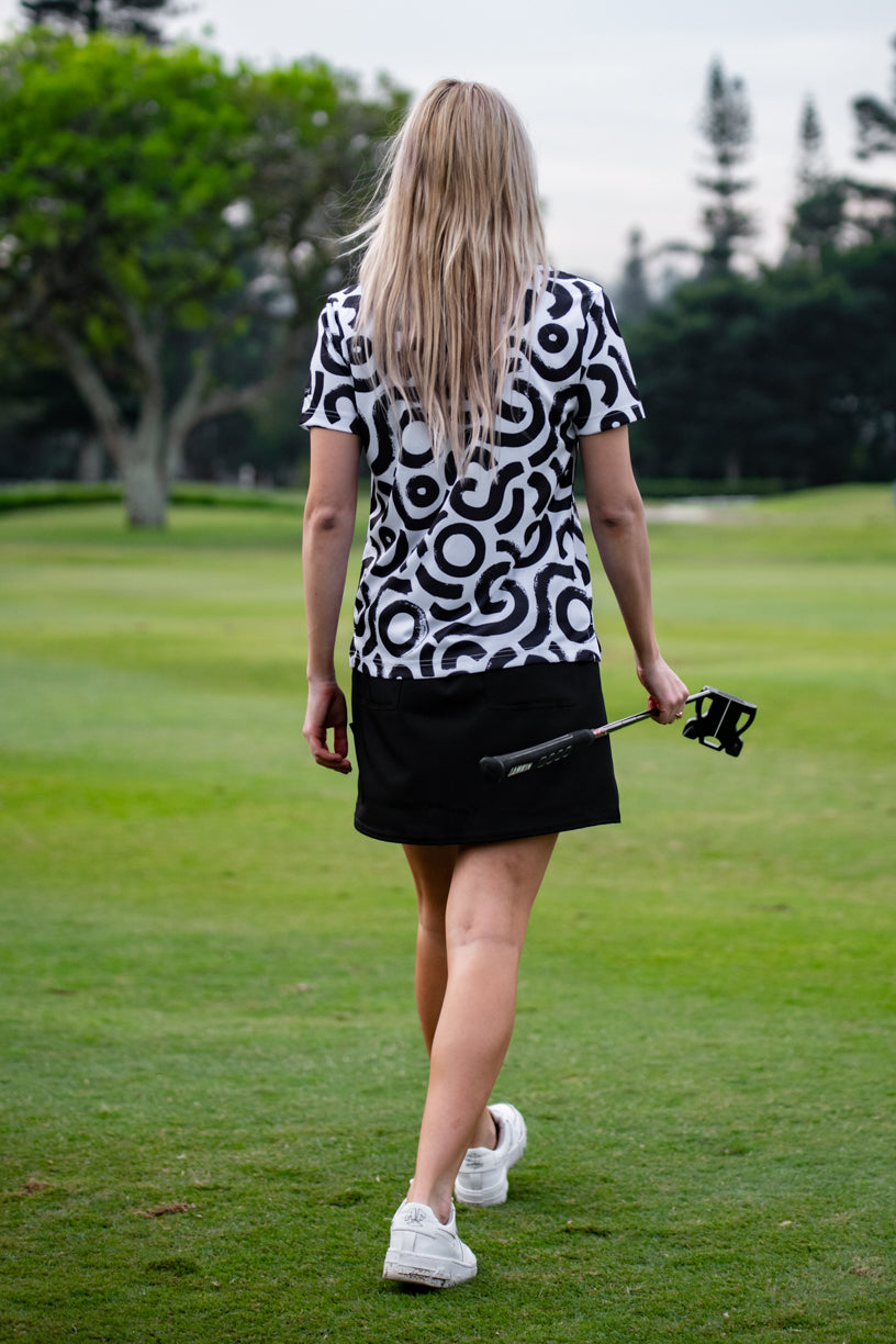 CA Ladies Funky Golf Shirt | Black & White Squiggles