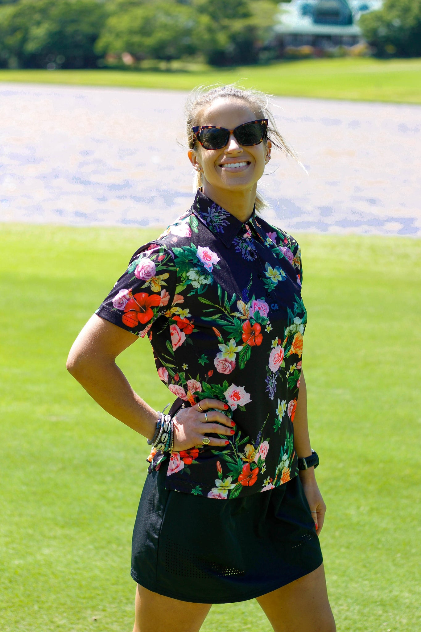 CA Ladies Funky Golf Shirt | Black Floral – Custom Apparel