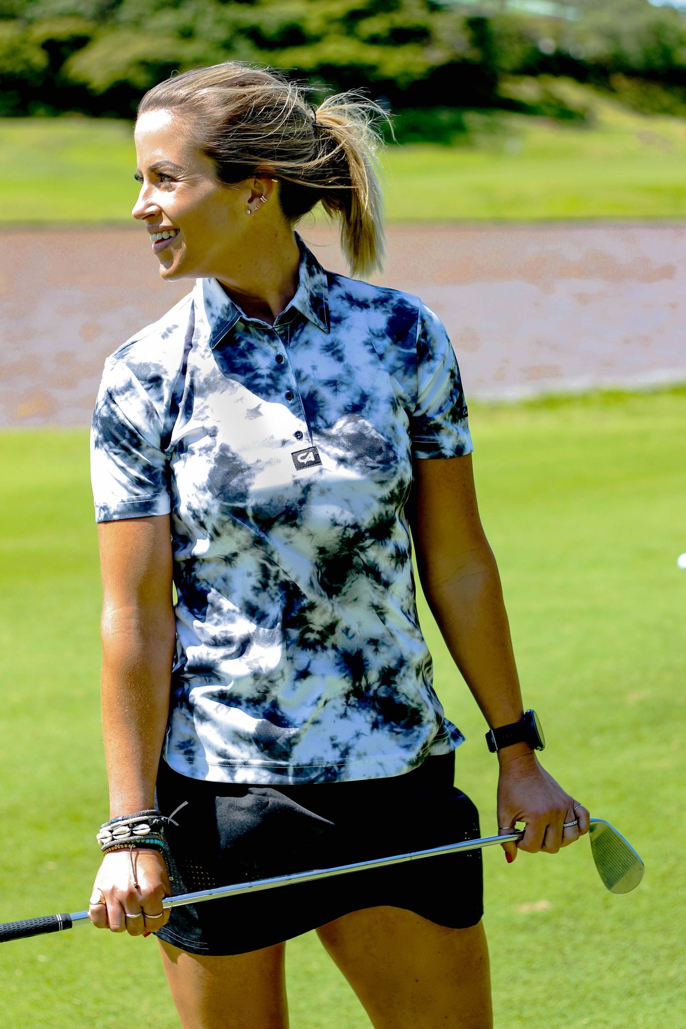 CA Ladies Funky Golf Shirt | Black Tie-Dye