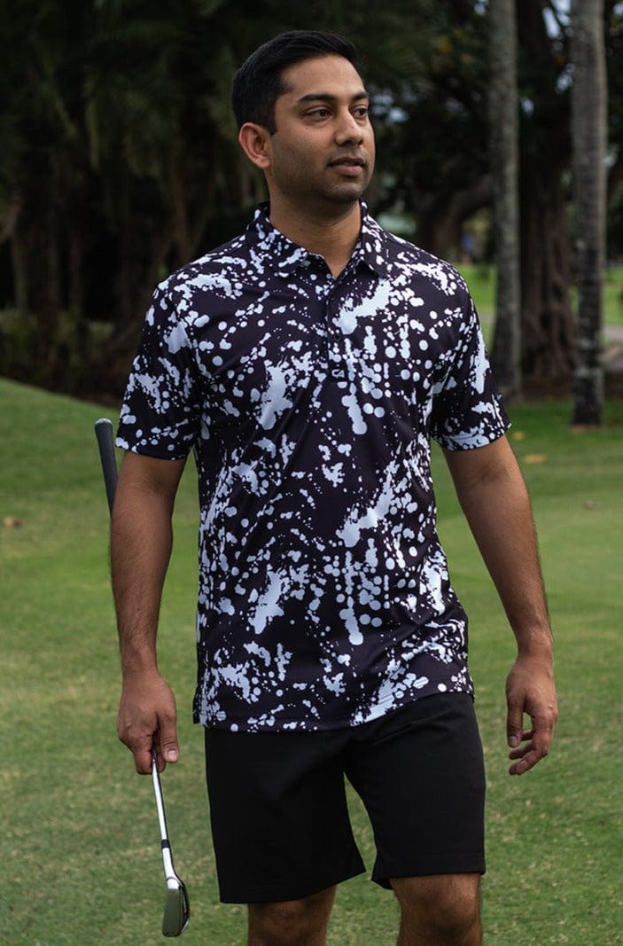 CA Funky Golf Shirt | Black & White Paint Splatter