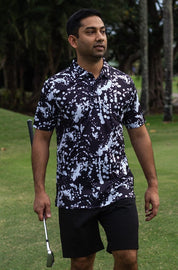 CA Funky Golf Shirt | Black & White Paint Splatter
