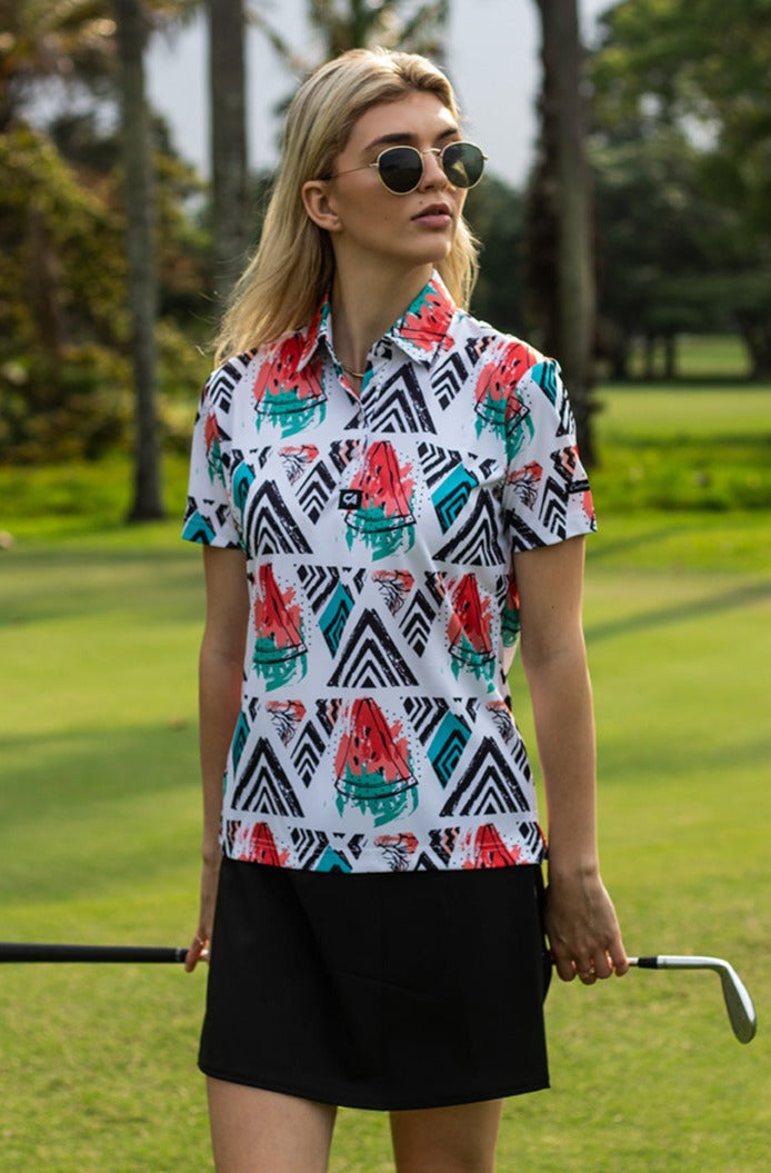 CA Ladies Funky Golf Shirt | Geometric Watermelons